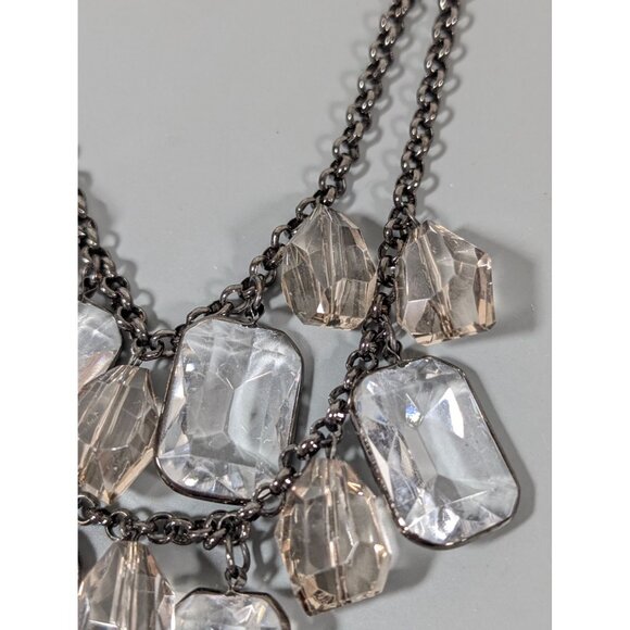 Gray Metallic Bezel Charm Layered Chain Necklace Statement Whimsigoth 19" - Picture 5 of 7